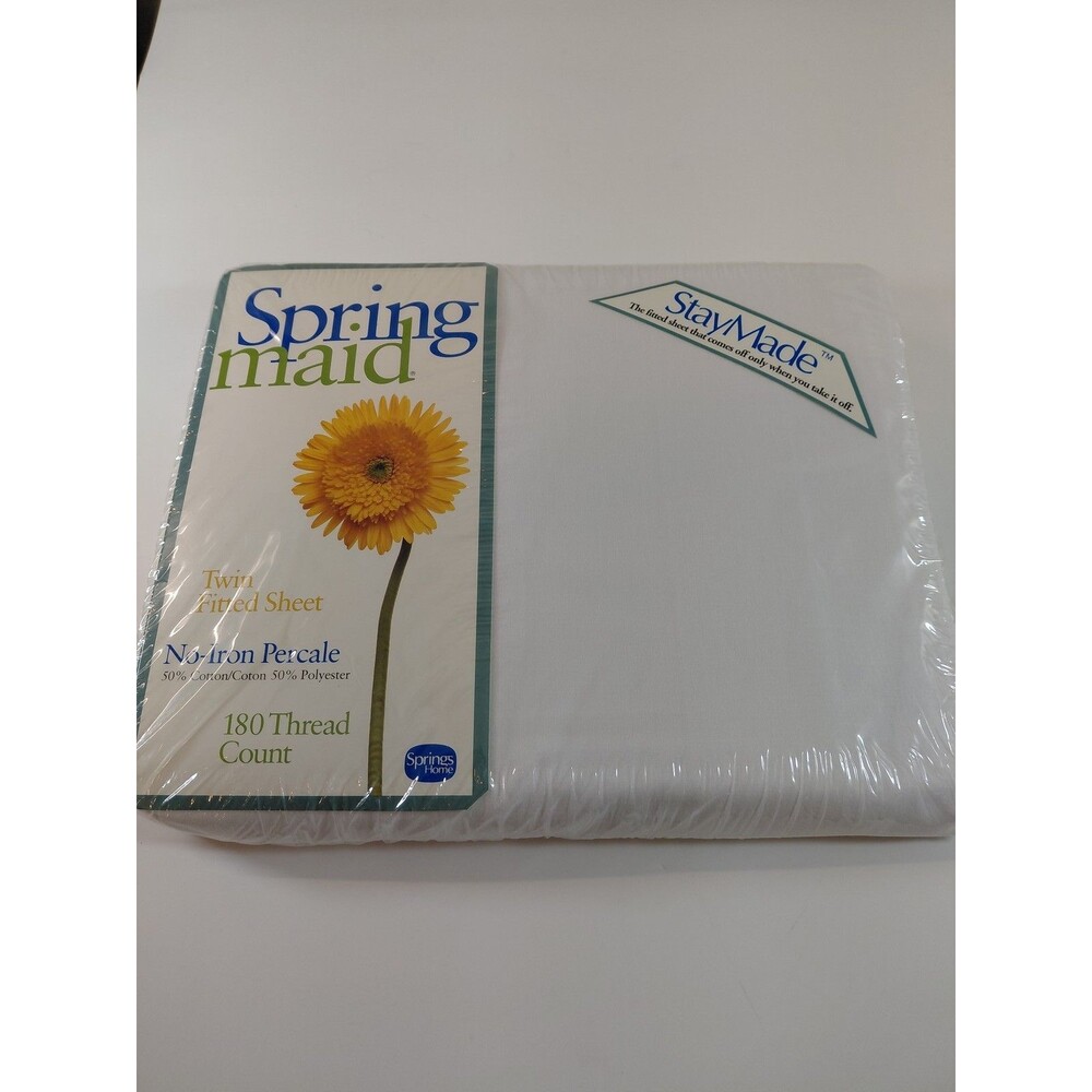 Springmaid Twin Fitted Sheet White 180 Thread Count No-Iron Percale 50/50 Cotton